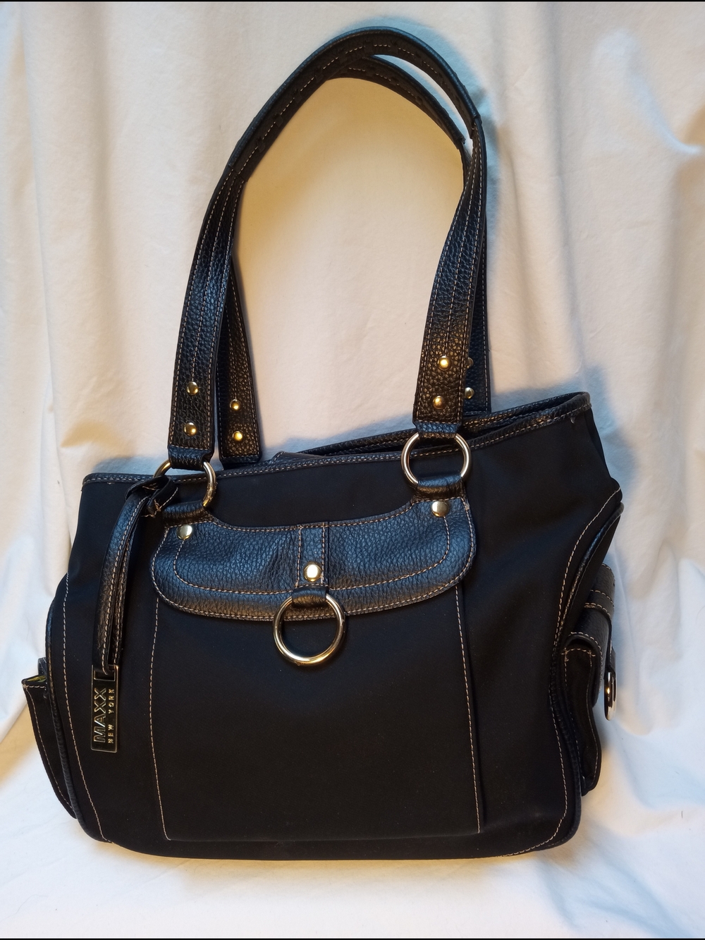 Maxx New York Black Tote Handbag with Contrast Trim